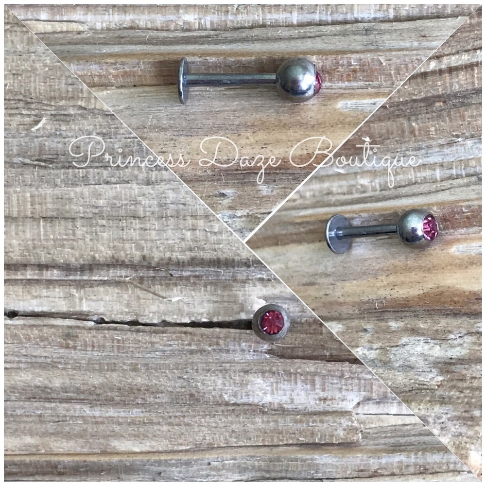 Silver Labret Stud Pink Gemstone Monroe Lip‎ Tragus Piercing